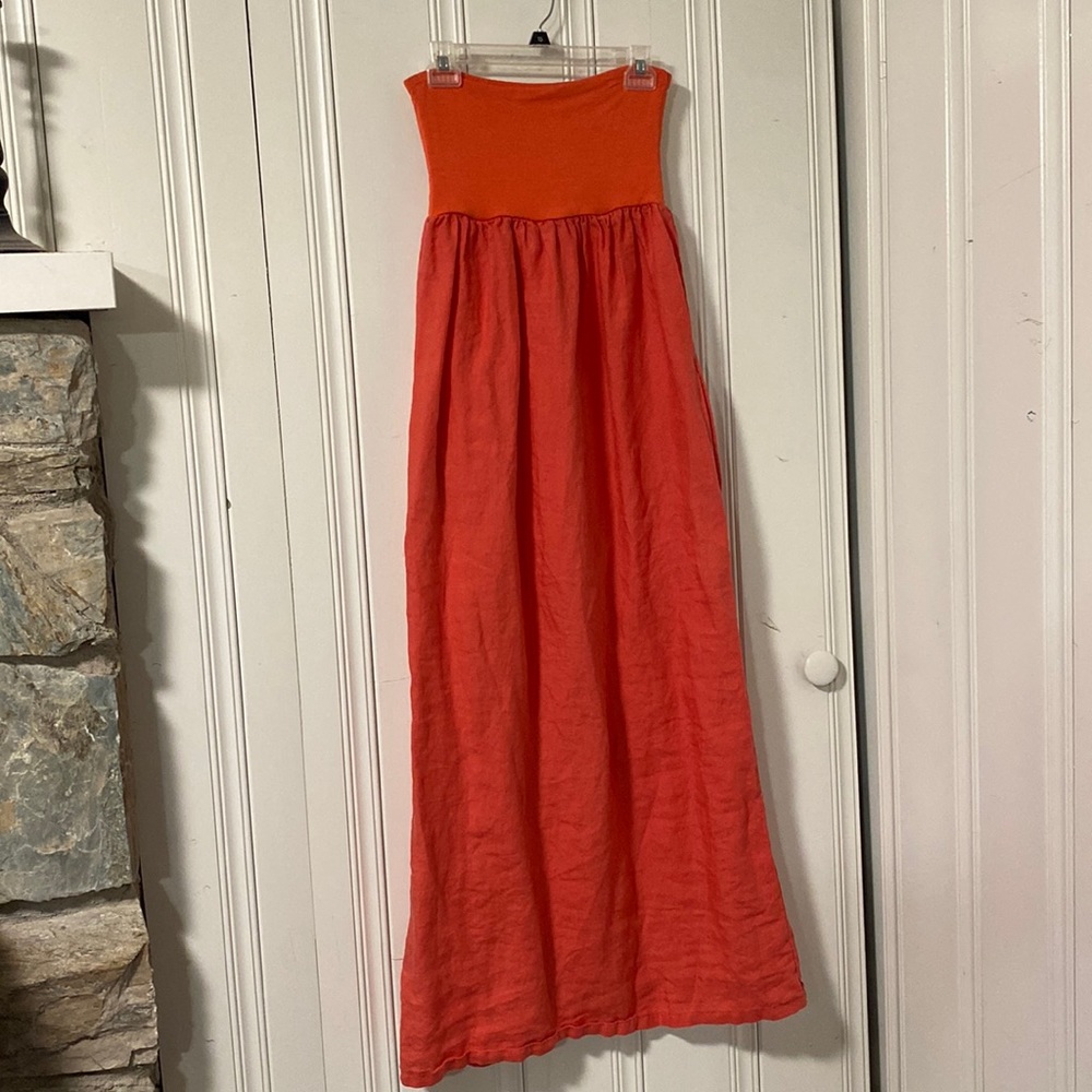 Strapless Linen Coral Dress Size L with pockets